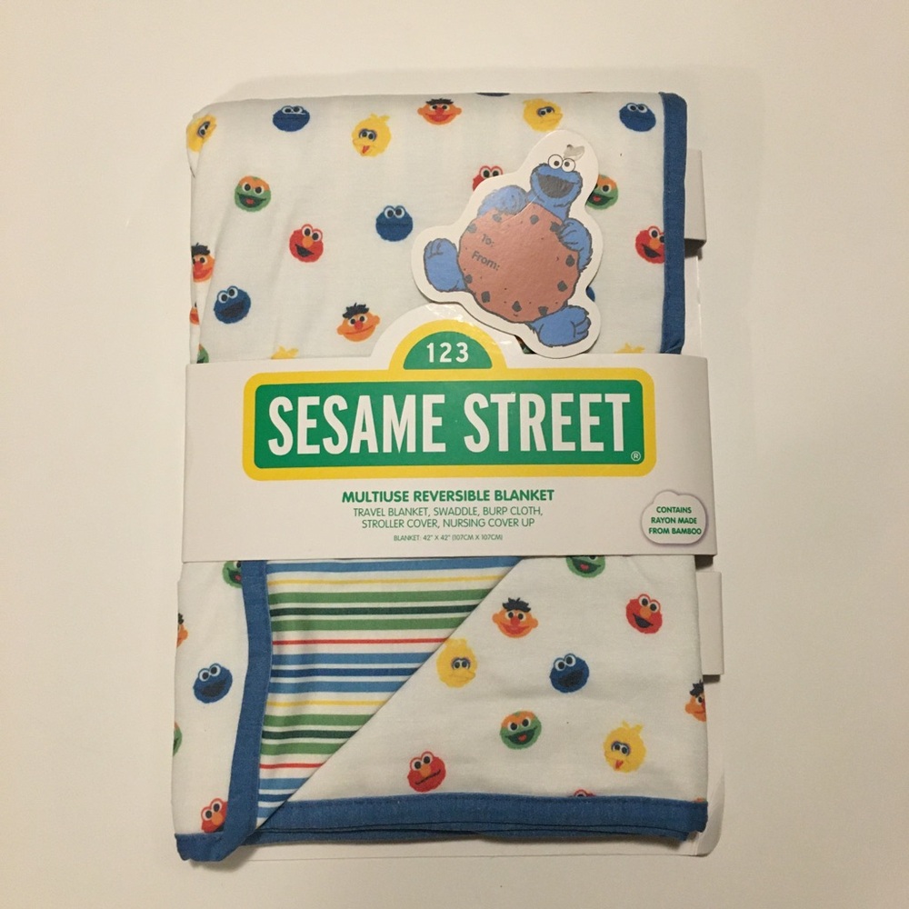 NEW Sesame Street Reversible Baby Blanket Rayon Multi-use Baby Gift